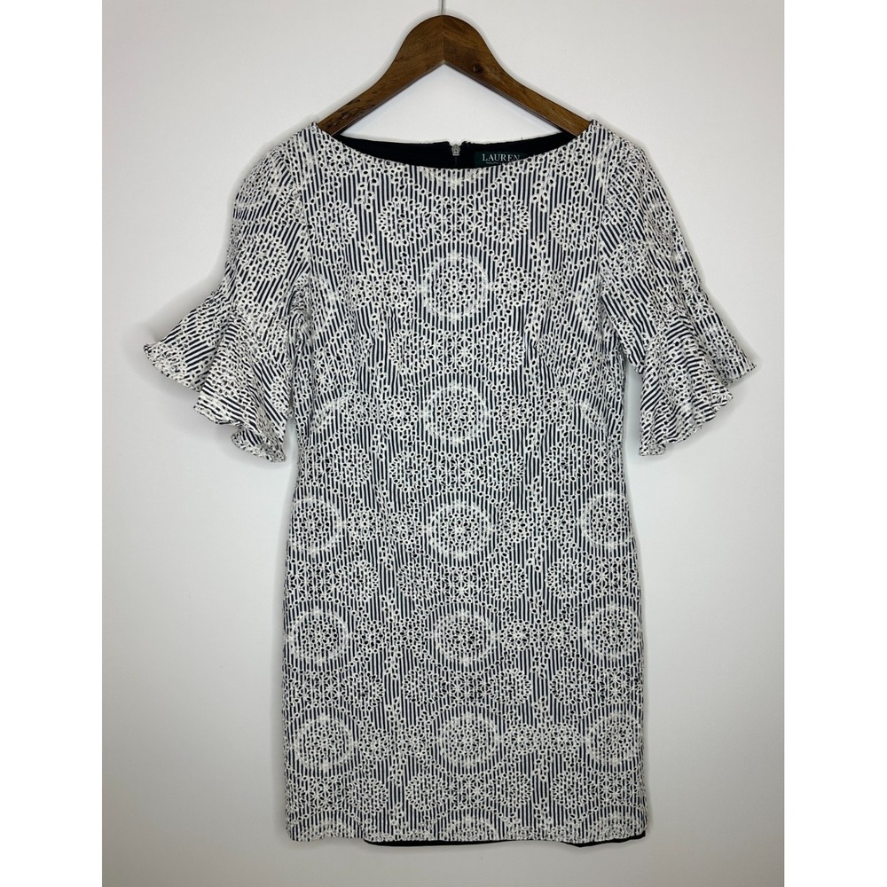 Lauren Ralph Lauren Embroidered Cotton Eyelet Bell Sleeve Sheath Dress Size 4 - Picture 14 of 14